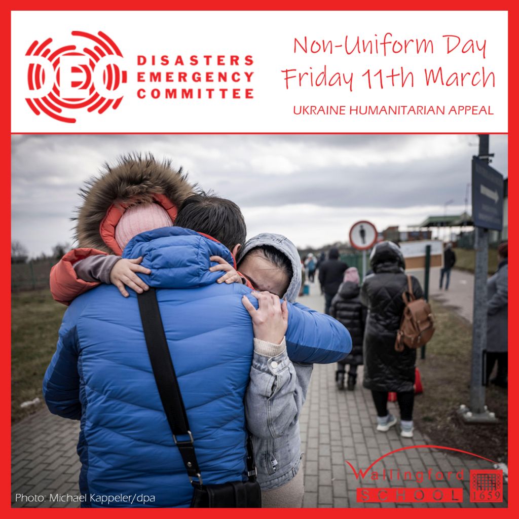 Disaster Emergency Committee - Non-Uniform Day Friday 11th March Ukraine Humanitarian Appeal. Family holding onto each other.