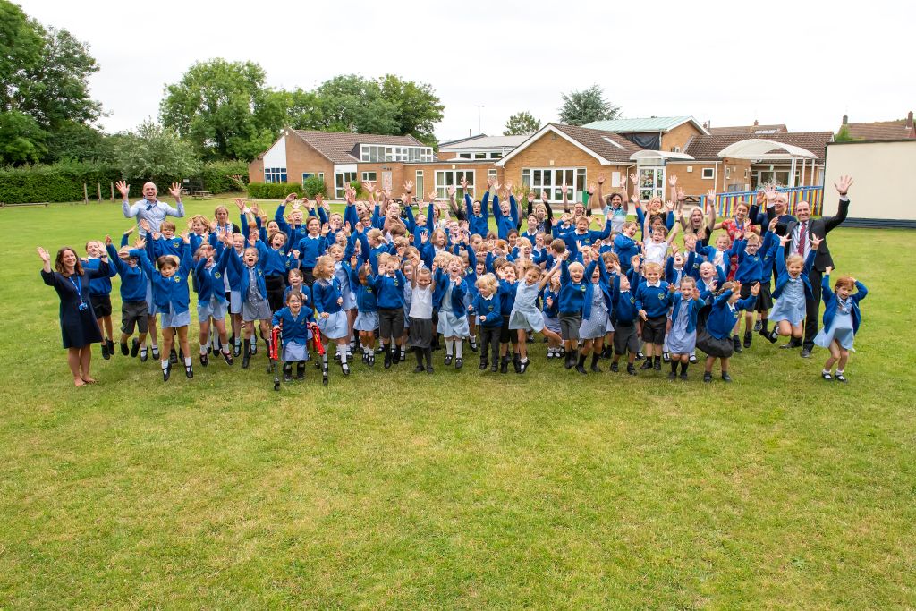 Brightwell pupils jumping into the air
