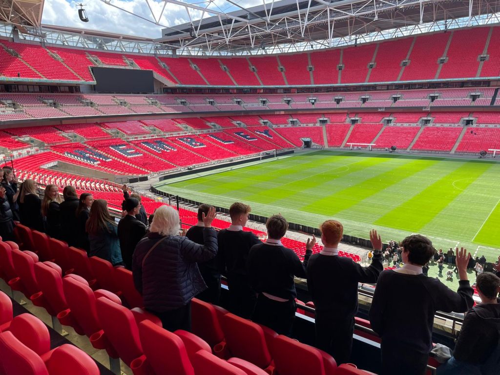 Students and staff at Wembley Stadium