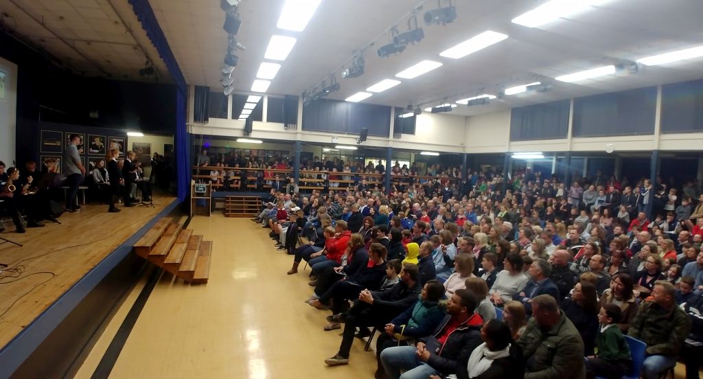 Students address visitors to Open Evening 2019 in the Main Hall