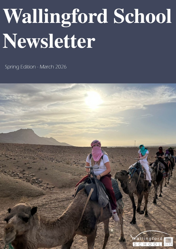 Spring Newsletter 2026 cover of students riding camels in Morocco